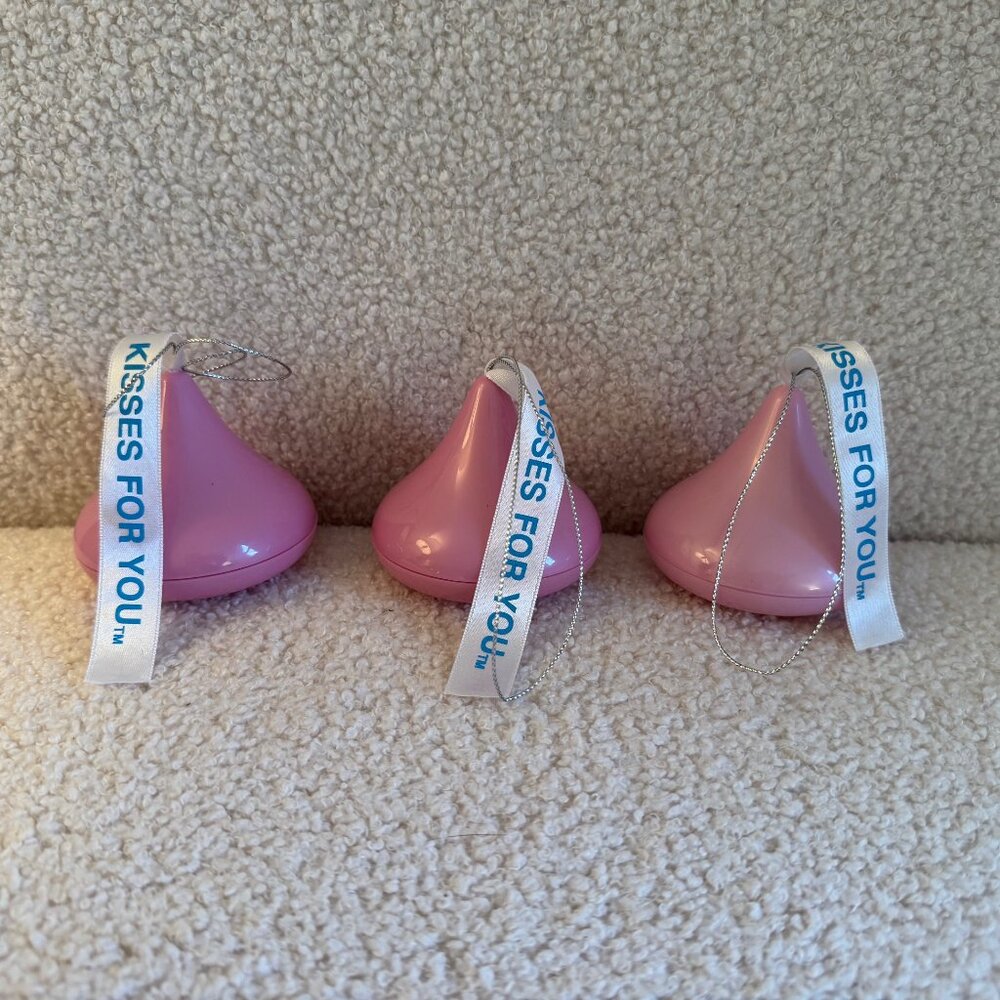 HTF! Set of 3 Galerie Pink Hershey Kiss Candy Container Ornaments